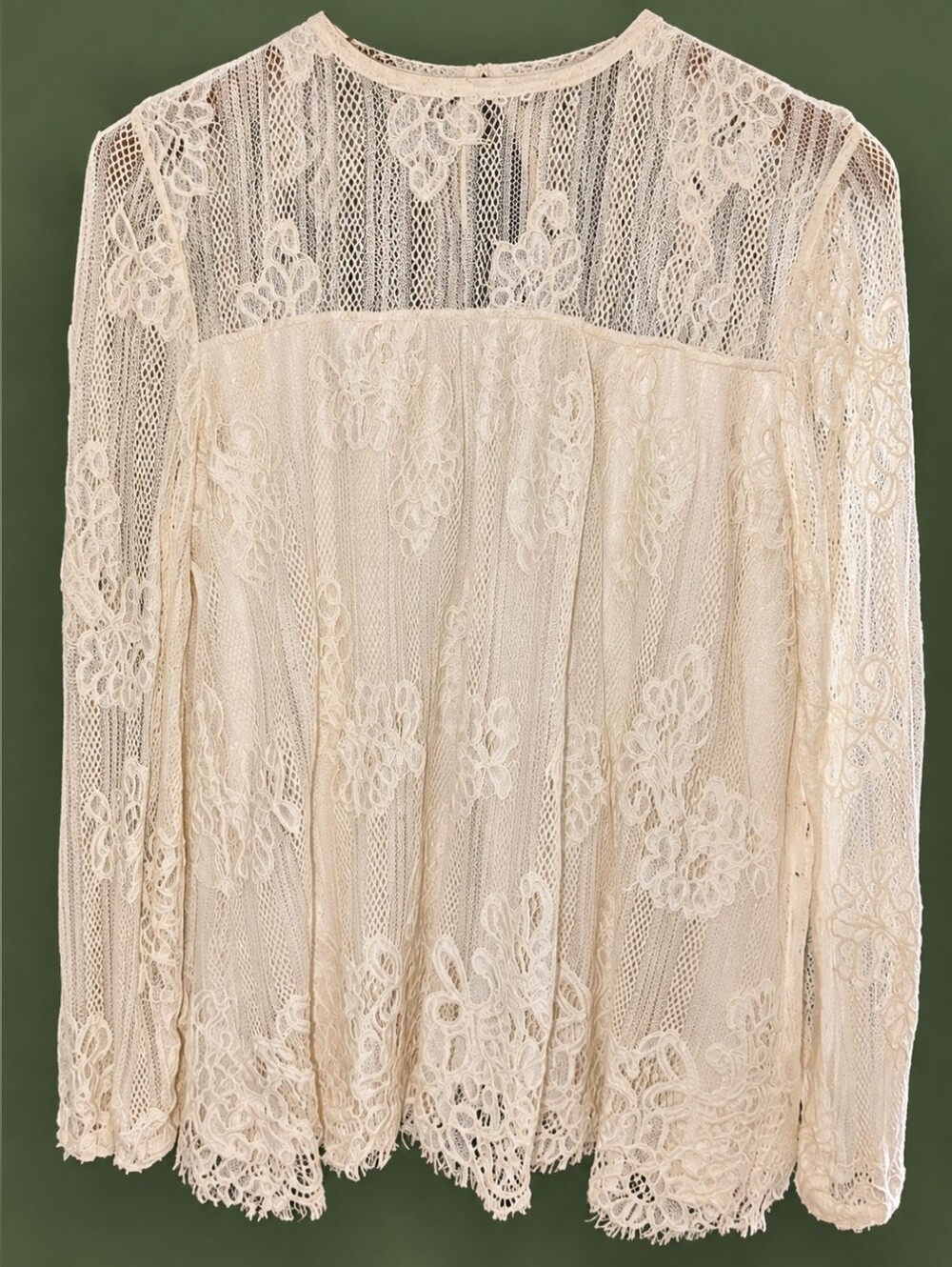 Altar's state Ivory Lace High Neck Blouse Romantic Victorian Sheer Long Sleeve T